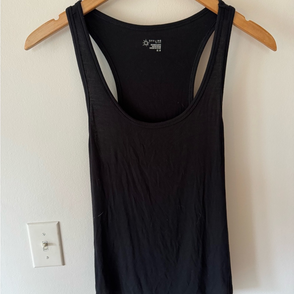 Offline by aerie ribbed black tank top